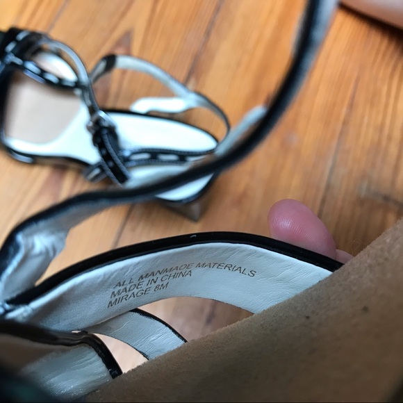 Etienne Aigner Black Patent Leather Wedge Sandals, EUC, 8 - Picture 9 of 16